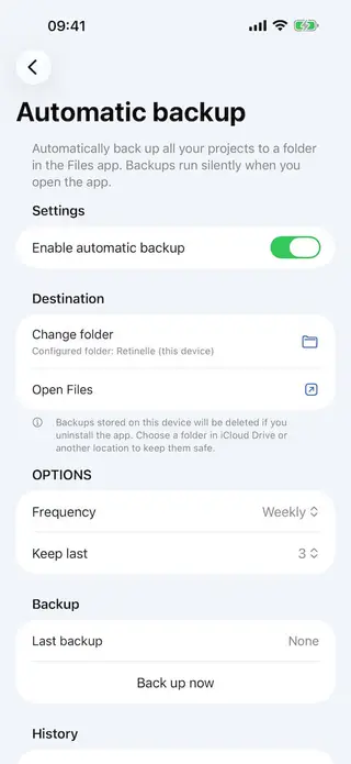 Private and offline by default screen in Retinelle