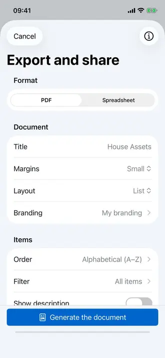 Export customization screen in Retinelle