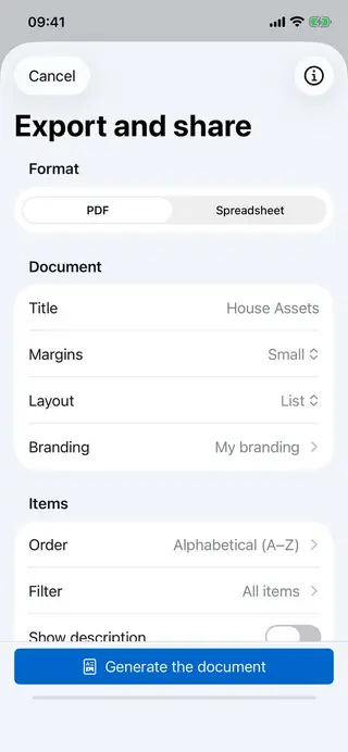 Export customization screen in Retinelle