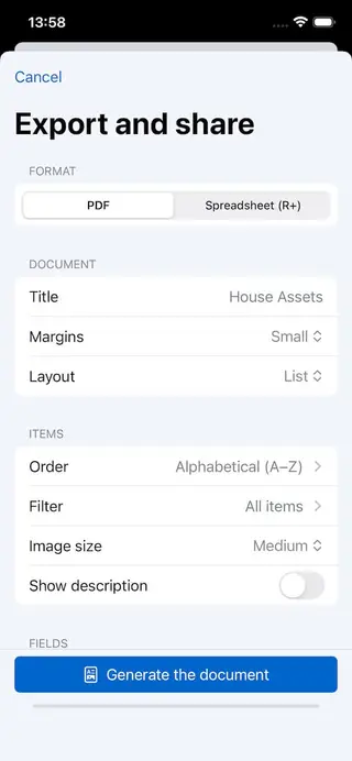 Customize your export screen in Retinelle