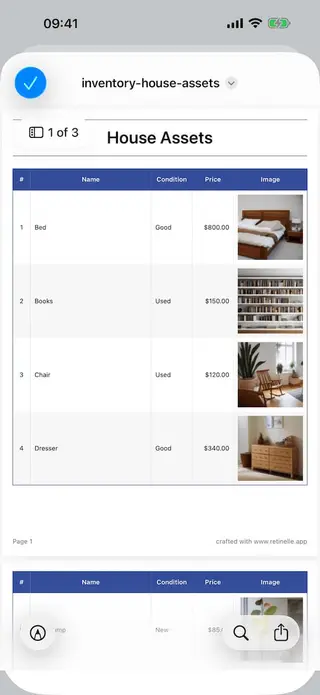 Export a clean PDF screen in Retinelle