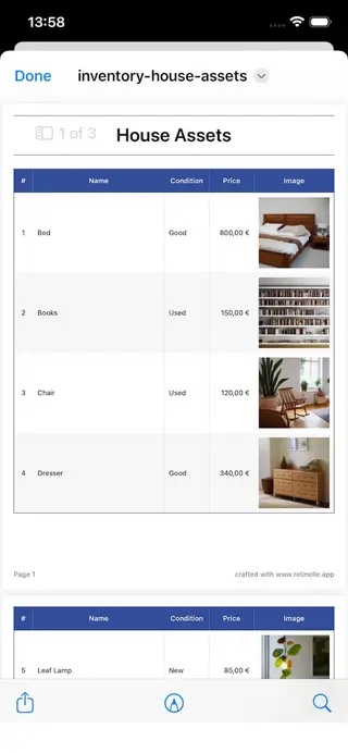 Export a clean PDF screen in Retinelle